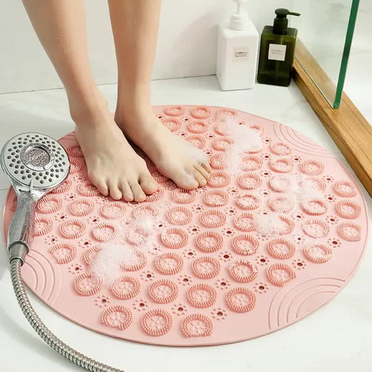 Non-Slip Round Shower Foot Scrubber Mat - Soft Silicone Massage Pad for Foot Cleaning