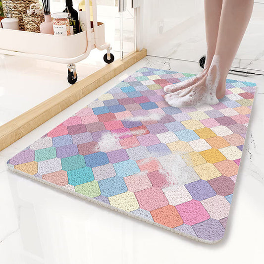 PVC Non-Slip Bath Mat 50x80cm - Shower Drain Hole Design, Soft & Quick-Dry Bathroom Rug